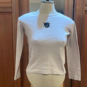Y2K vtg 1999 gap long sleeve top black cat appliqué 100% cotton pink girl size M